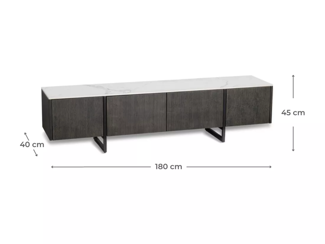 Alpha Meuble TV (180 x 40 x H 45 cm) en céramique gris foncé