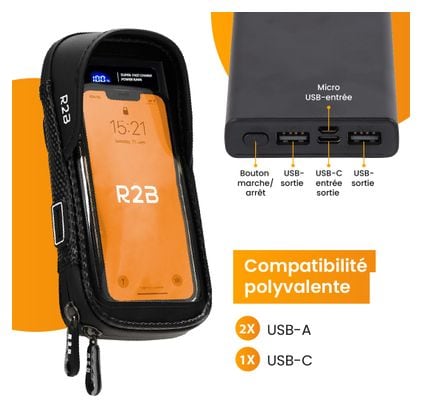 Support et Protection Smartphone Robuste et étanche Pour vélo R2B Rotation à 360 Degrés   Banque d'énergie 10 000 mAh