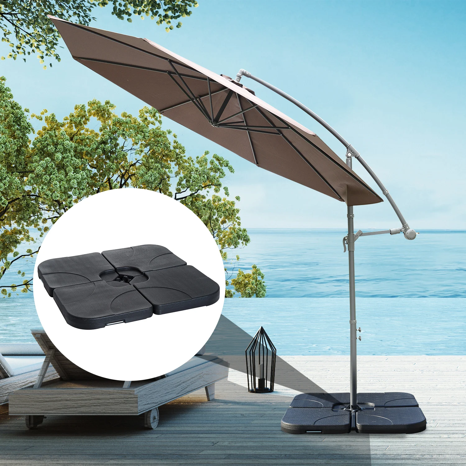 Base para guarda-sol Outsunny, conjunto de 4 peças de suporte em plástico, 100x100x7,5 cm, preta