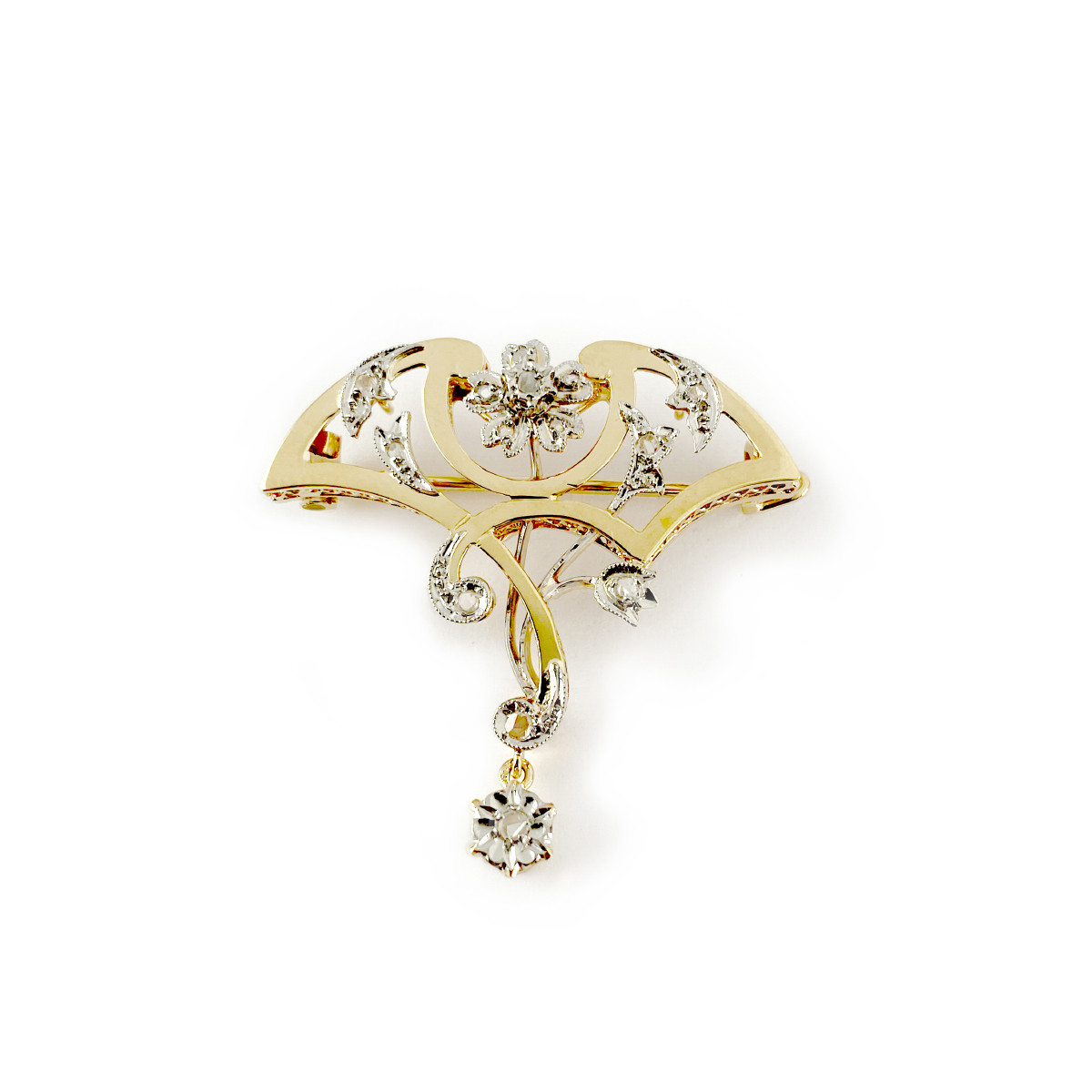 Broche d'occasion or 750 2 tons diamants