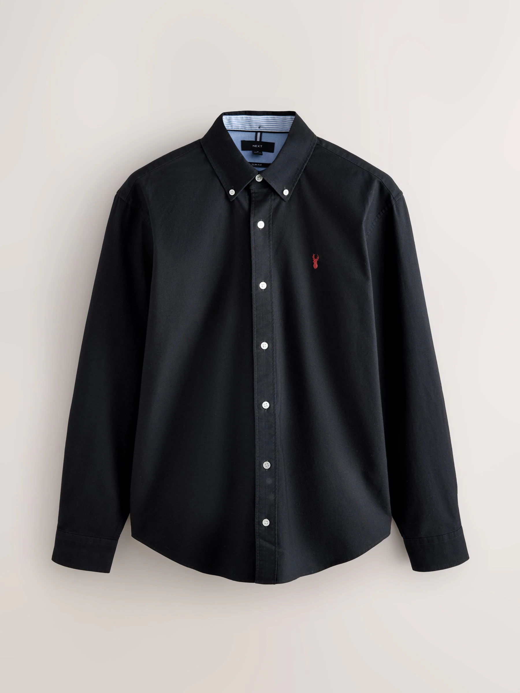 Zwart - Slim Fit - Oxford-hemd met lange mouwen