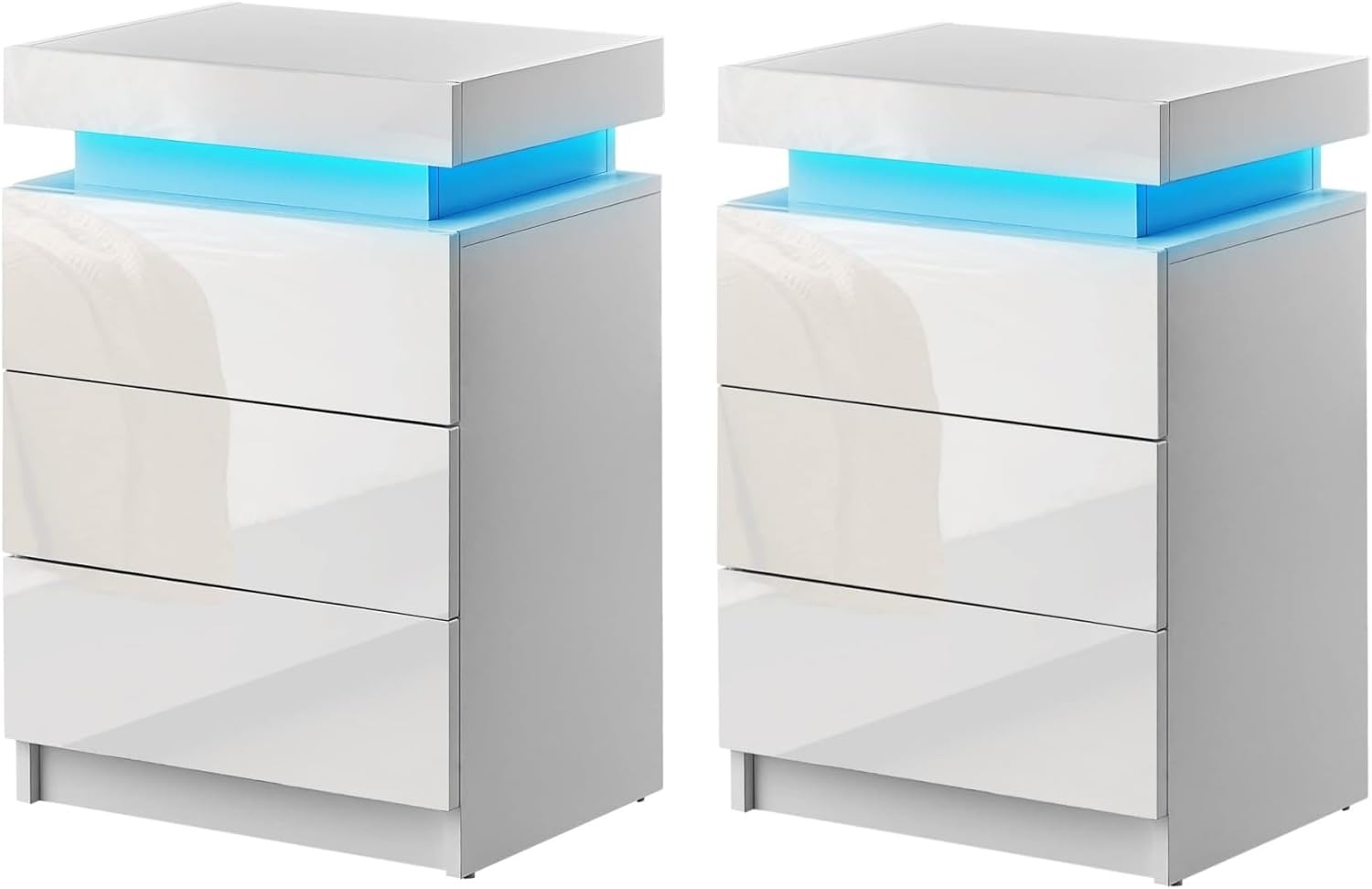 CLIPOP Nachttisch 2er Set mit LED-Beleuchtung,Einstellbare Farben,Beistelltisch Nachtschrank mit 3 Schubladen und 1 Verstecktes Staufach,Hochglanz Wohnzimmer Schlafzimmer Möbel