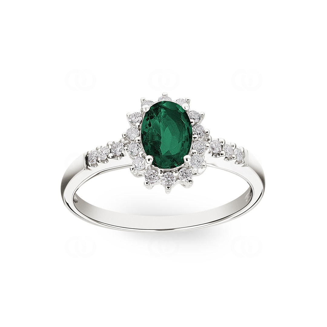 Entourage Ring 750/18 K Weissgold mit Smaragd & Diamanten 0.19 ct H/si