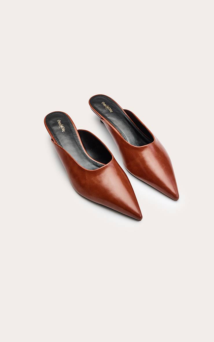 Marron Mules À Talon Bobine En Synthétiquecuir Beige