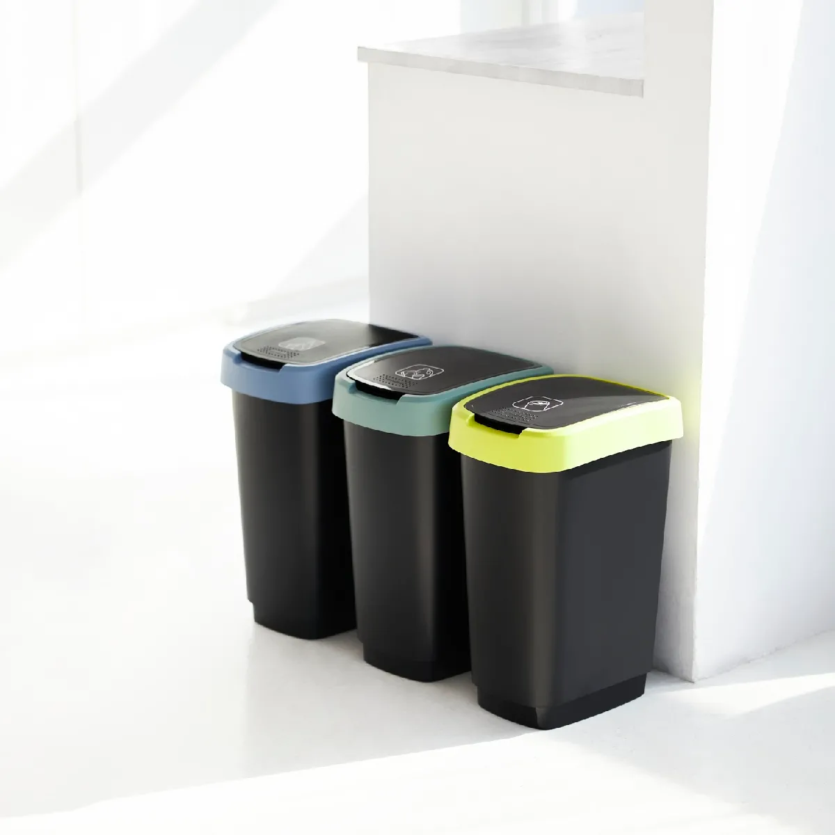 Poubelle de Tri Rotho 50 L Noir/Bleu