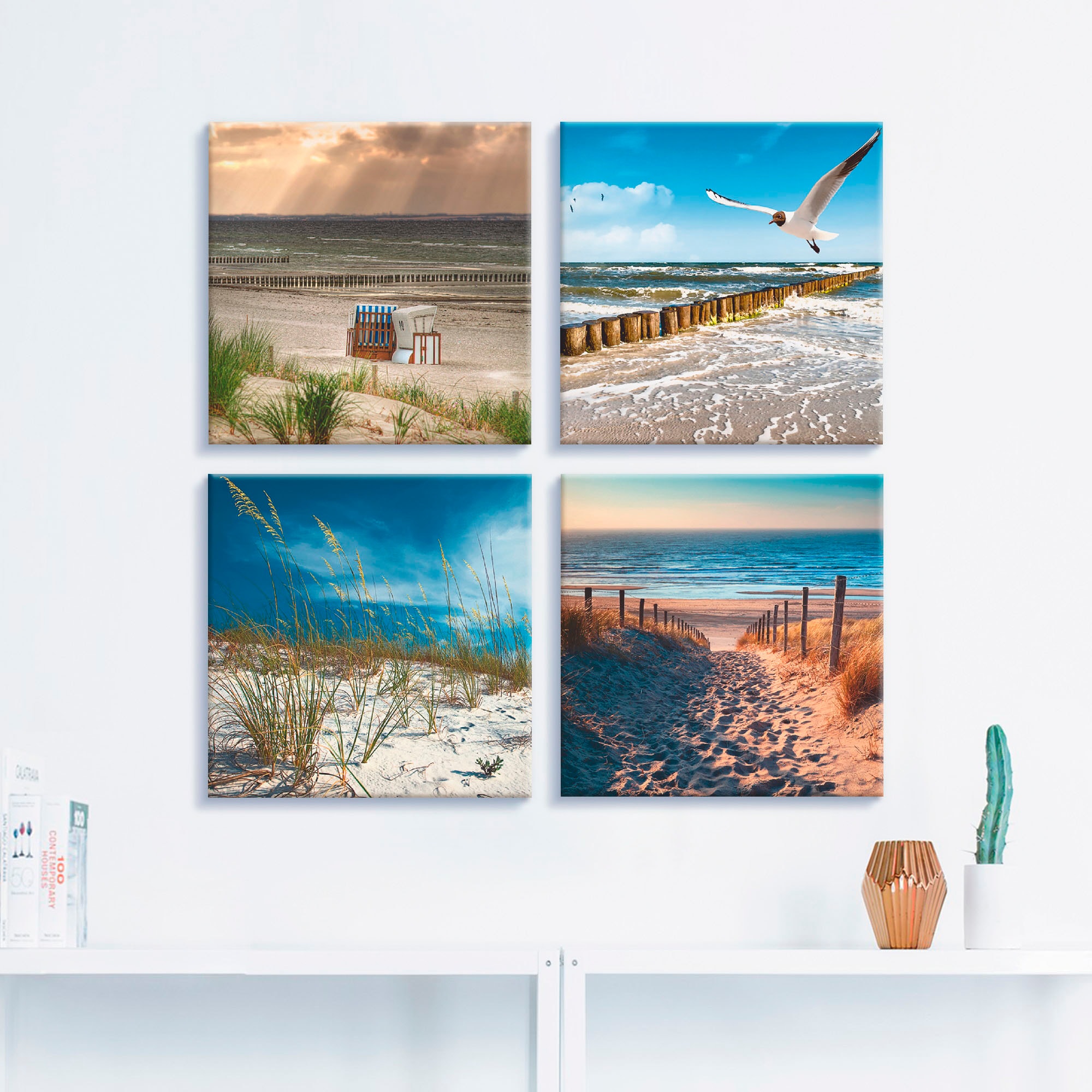 Artland Leinwandbild »Einsamer Strand Ostsee Sanddüne Gräser« Strand 4 Stk. tlg. 4er Set, verschiedene Grössen