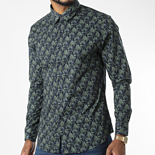 Chemise Manches Longues 7712 Bleu Marine Vert Floral