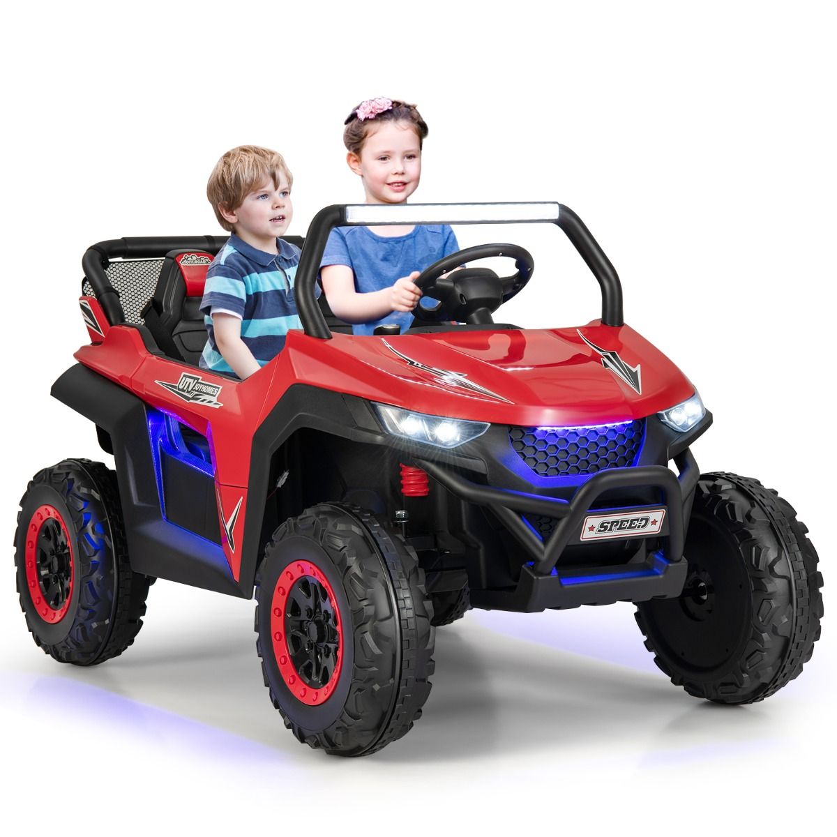 Voiture électrique Enfant 12 V Télécommande pour 3-8 Ans 2 Vitesses Ressort de Suspension Charge 59KG 118x74x71CM Noir/Rose/Rouge - Lidl-Manfred