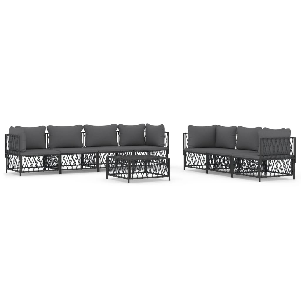 Salon de jardin meuble d'extérieur ensemble de mobilier 8 pièces avec coussins anthracite acier