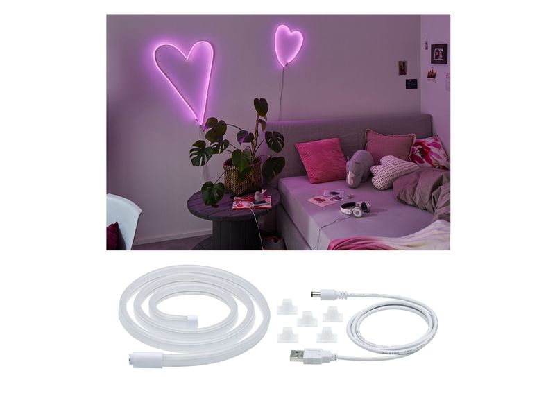 Paulmann LED-Stripe Neon Colorflex Pink, 1 m Biegbarer Lichtstreifen mit USB-Anschluss