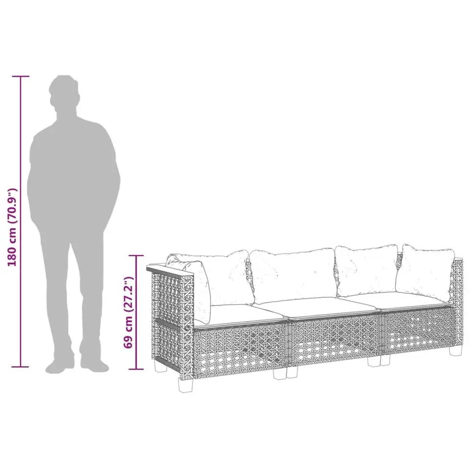 vidaXL - Tuinbank - Zwart - Poly rattan - 3 stuks