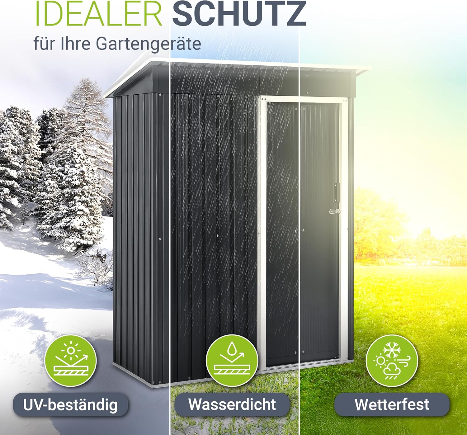 Juskys Metall Gerätehaus S mit 1 m², Pultdach, Schiebetür & Fundamentrahmen - 161 x 86 x 181 cm Geräteschuppen Gartenhaus Schuppen klein - Anthrazit