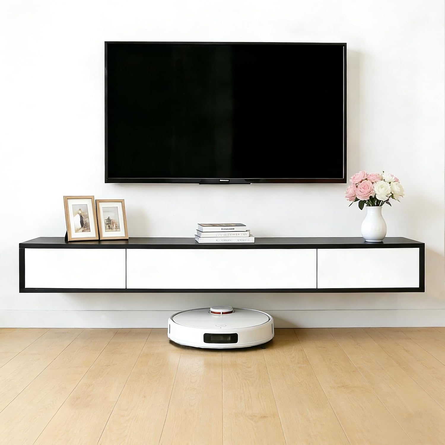 TV Lowboard Hängend 160cm, TV Schrank Hängend mit 3 Stauraum, Fernsehschrank Holz, Grifflose Design, Viel Stauraum, Schwebender TV Cabinet für Wohnzimmer und Schlafzimmer