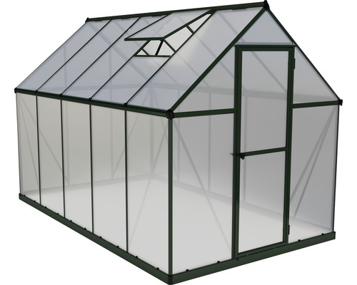 Palram kas – Canopia Mythos 6x10 dubbelwandige polycarbonaat panelen 4 mm incl. funderingsframe, gootsysteem 305 x 185 cm groen