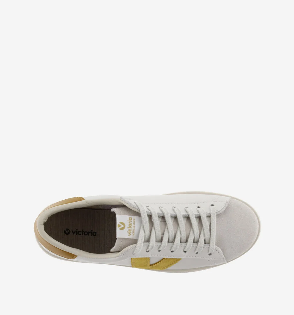 BERLÍN CUIR & CUIR FENDU Baskets blanches unisexes en cuir MOSTAZA