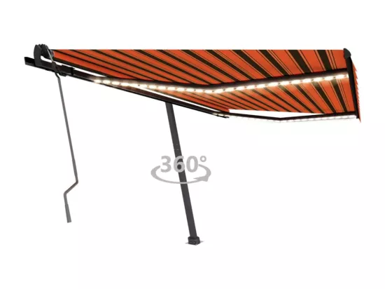 Auvent manuel rétractable avec LED 400x350 cm Orange et marron