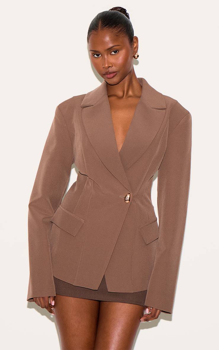 Champignon Blazer Noir À Taille Cintrée Et Col À Revers Pointus