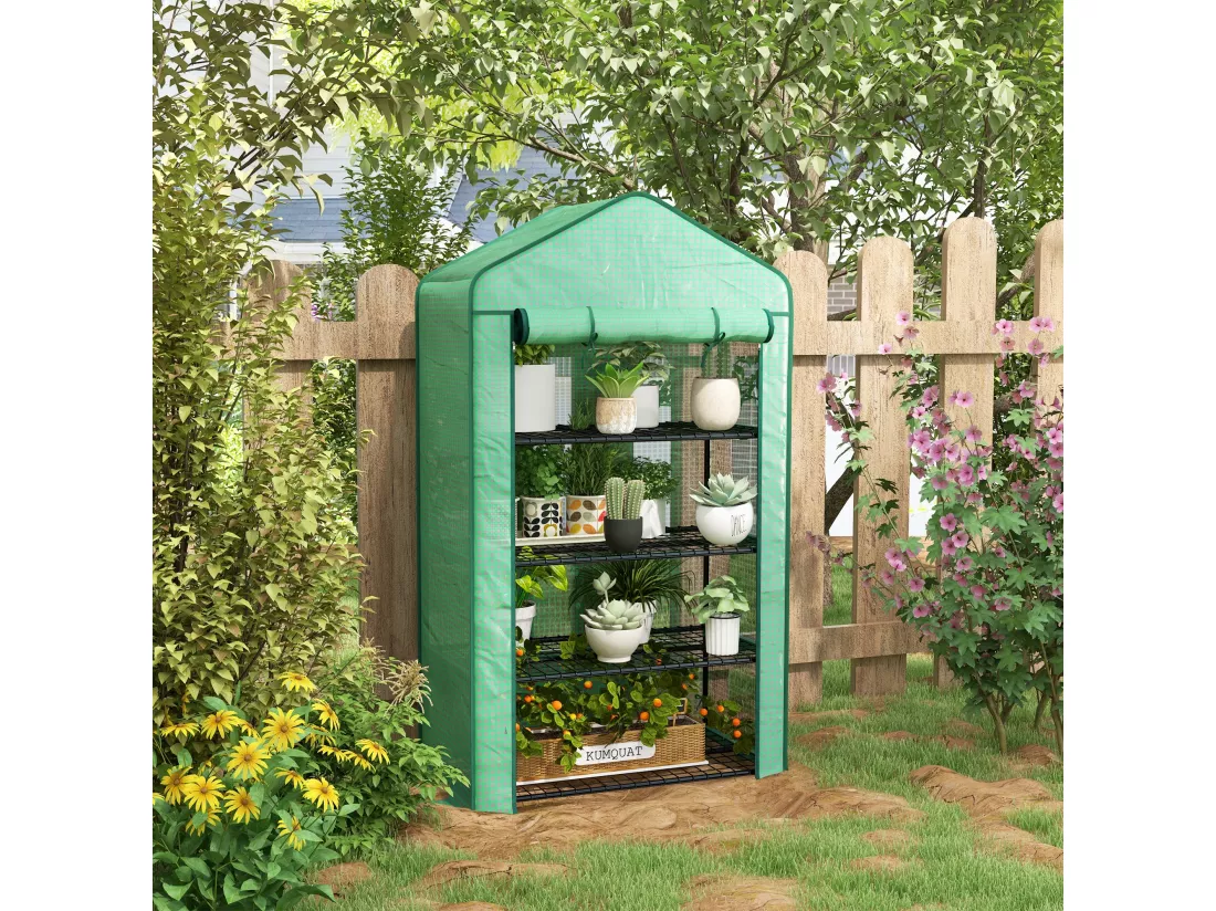 Serre de jardin balcon étagère serre 4 niveaux acier bâche PE haute densité vert