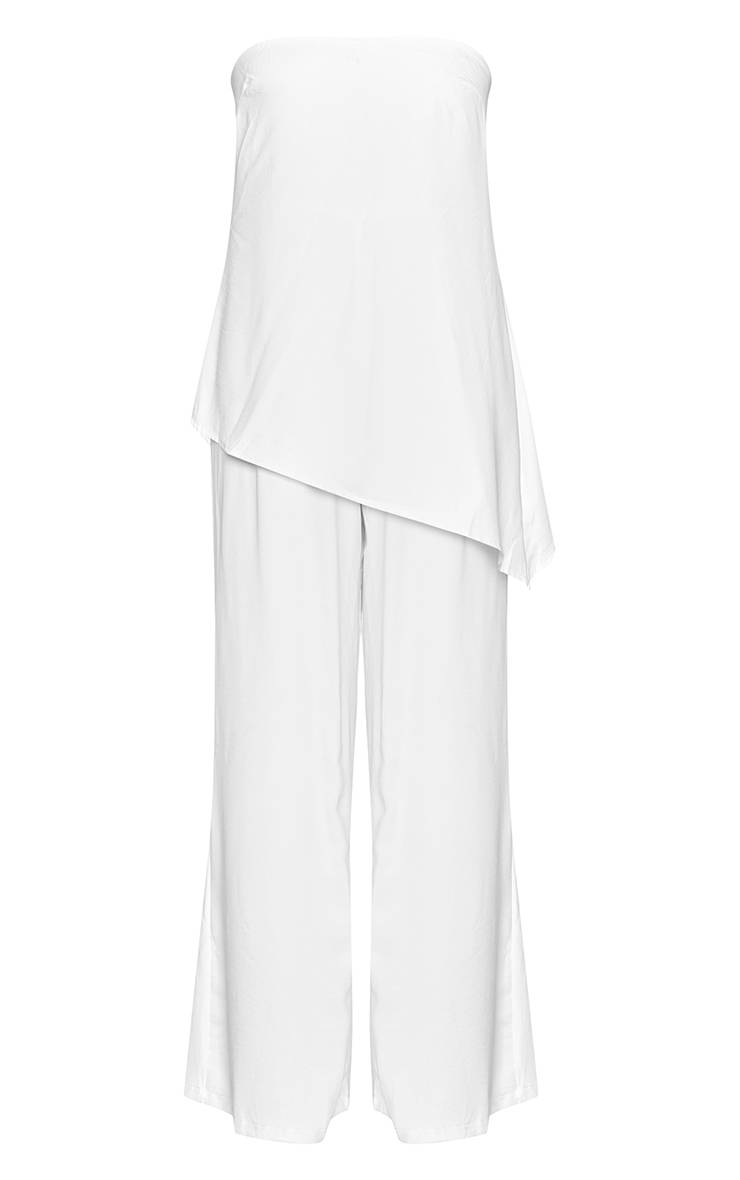 Crème Combinaison Pantalon Large À Superposition Bandeau Texturée Tissée
