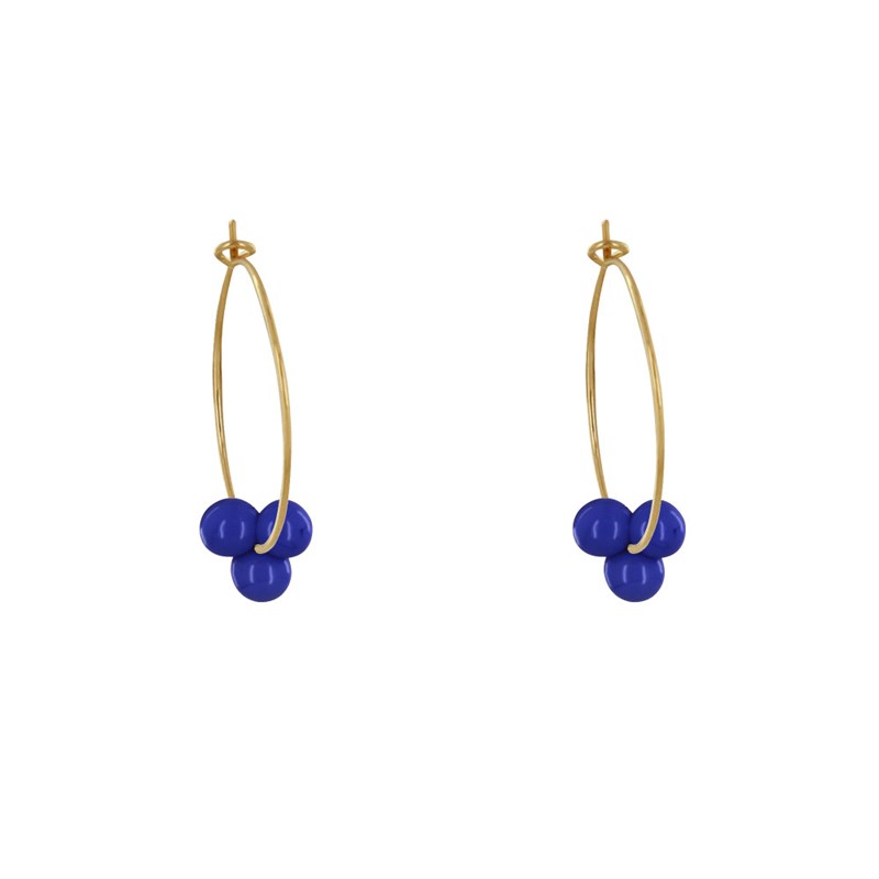 Boucles d'Oreilles Créoles Laiton Fermée et Bouquet de Perles de Verre