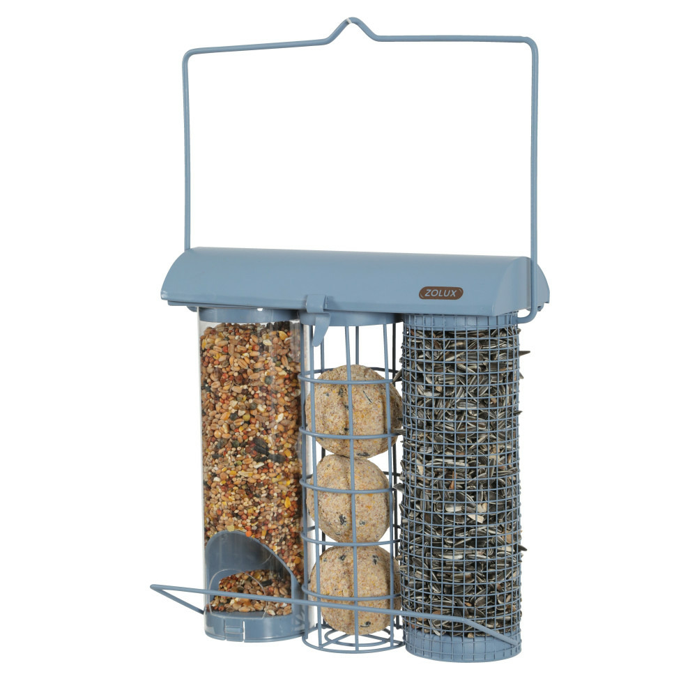 Mangeoire trio bleu orage pour oiseaux