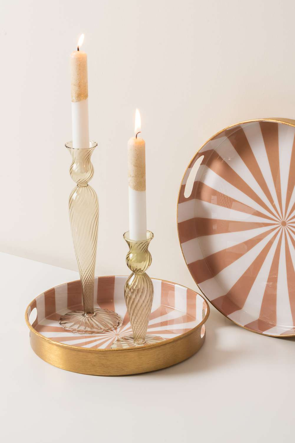 Tray set Candy Swirl enamel soft brown & white, Set of 2pcs