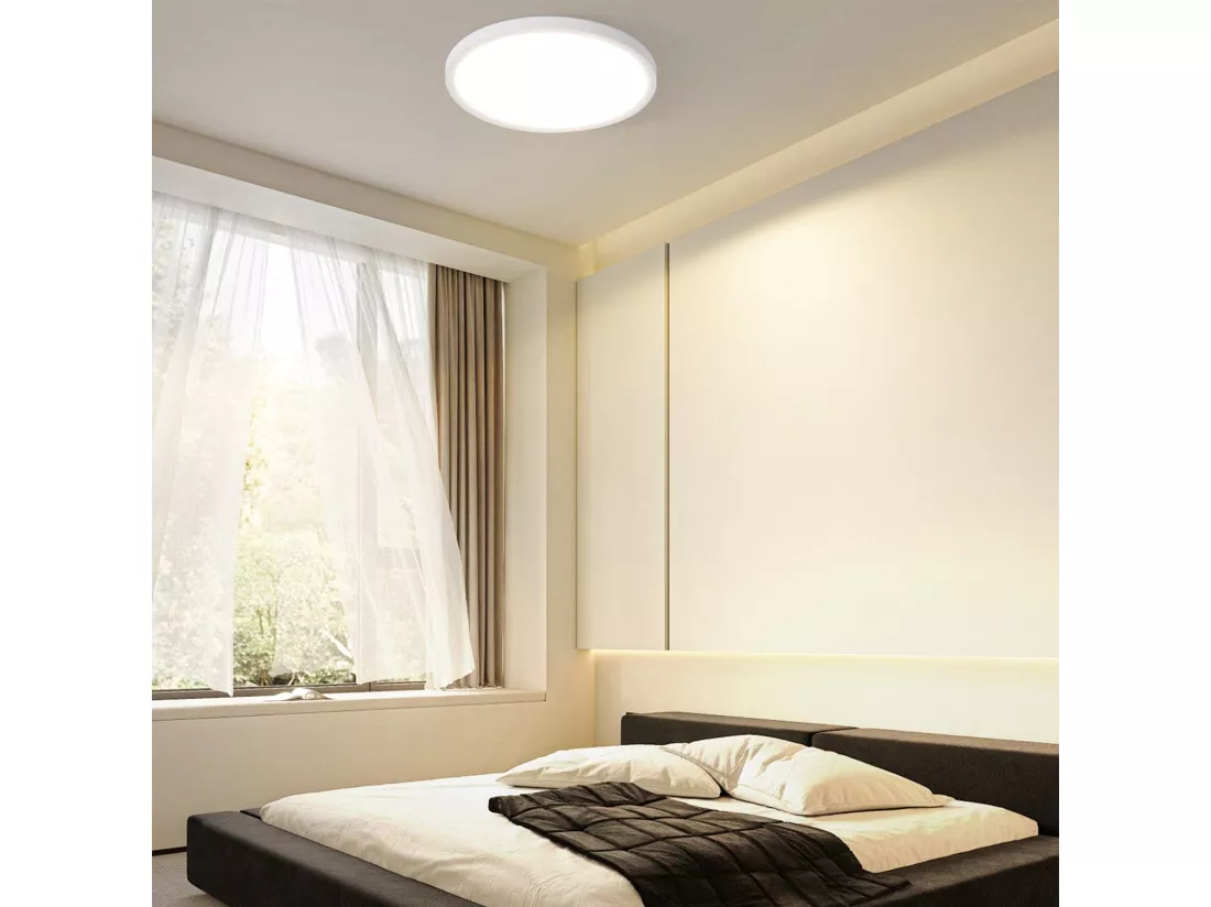 NETTLIFE Plafonnier LED Salle de bain Plat 30CM 24W Rond Blanc Plafonnier Cuisine Non-variable