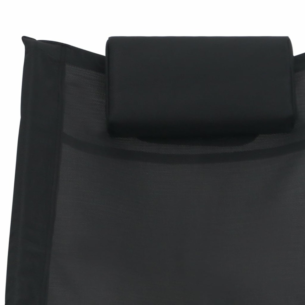 Transat chaise longue bain de soleil lit de jardin terrasse meuble d'extérieur avec oreiller noir textilène