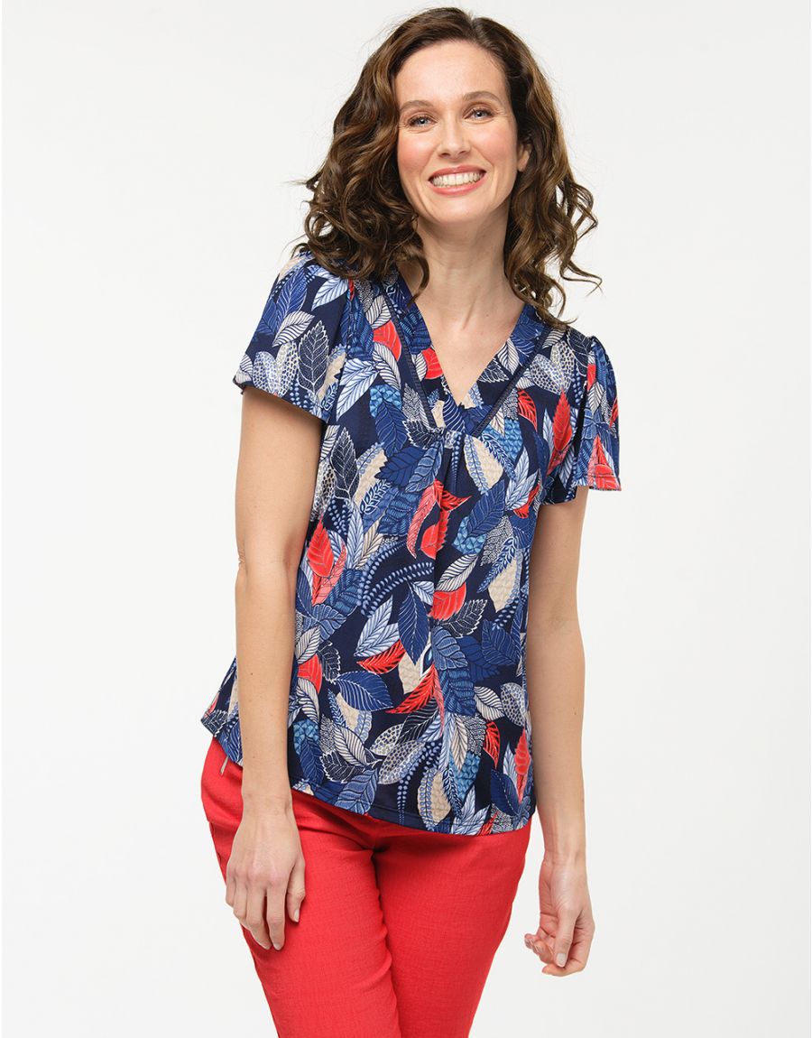 Top bleu orange imprimé