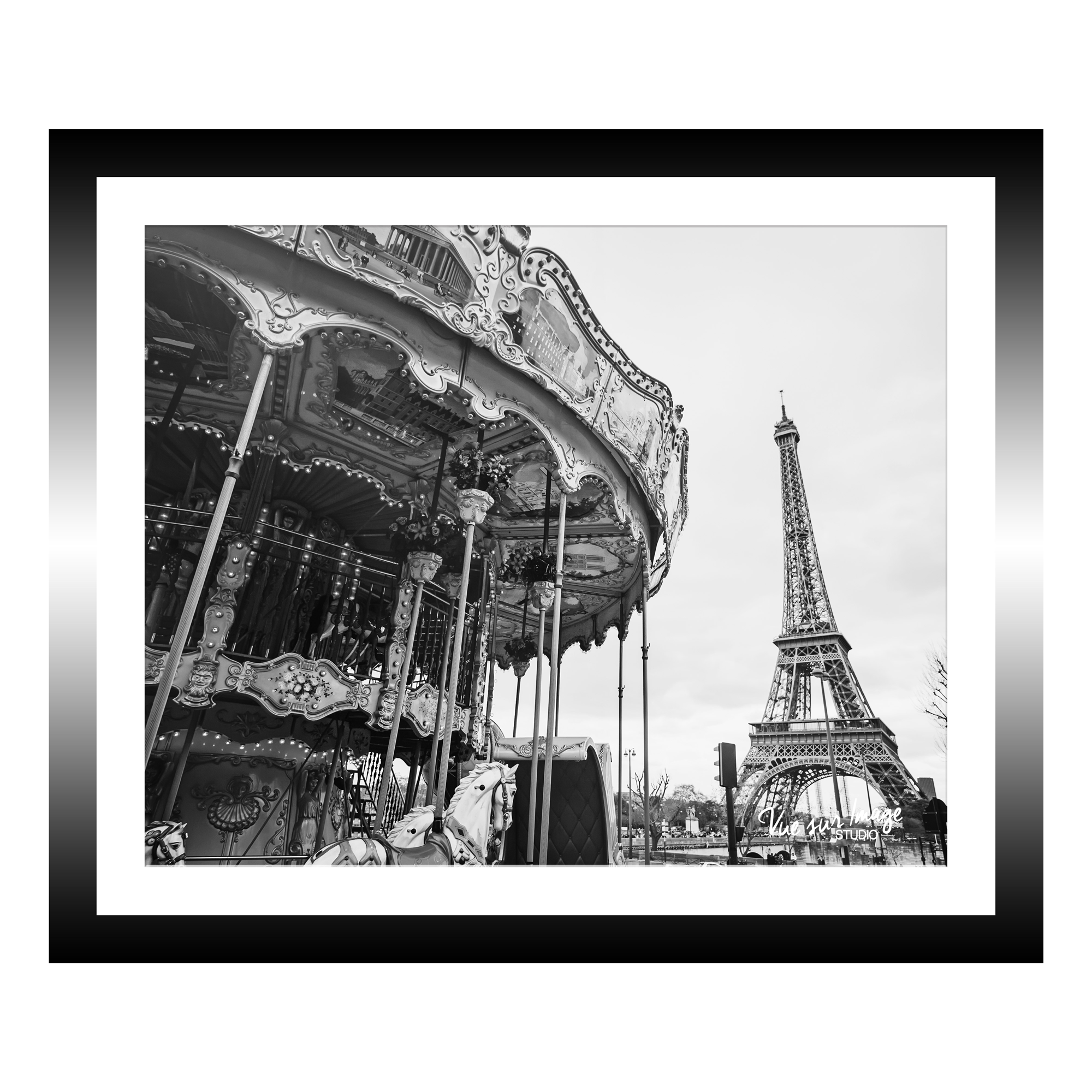 TABLEAU 25X25CM BAGUETTE NOIRE CARROUSSEL