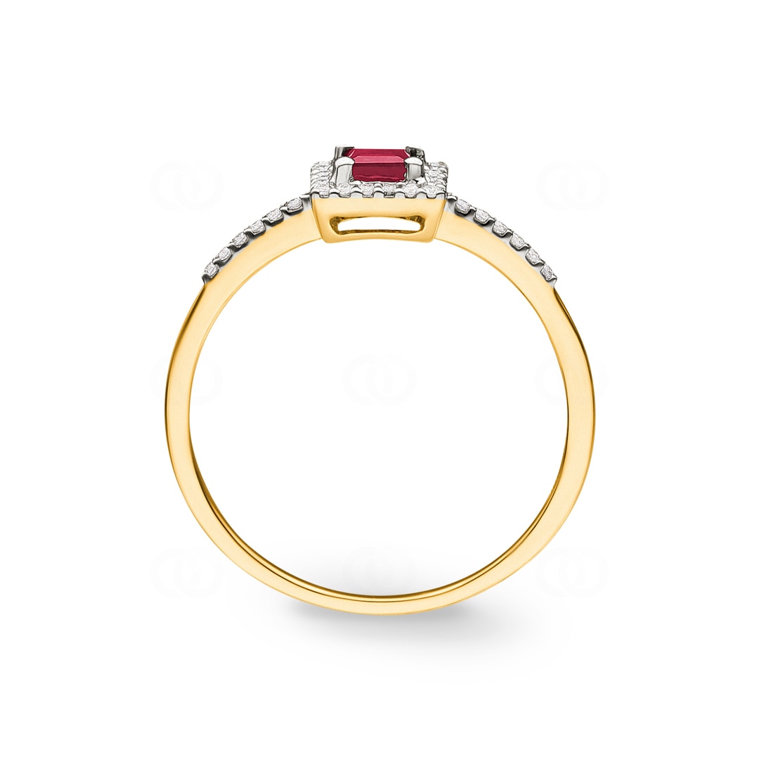Damenring 750/18 K Gelbgold mit Rubin und Diamanten 0.09 ct H/si
