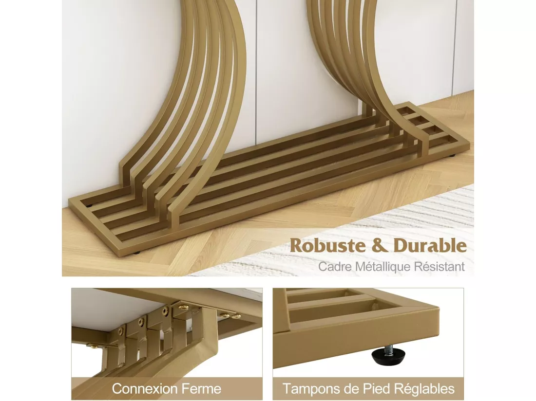 Table Console en Faux Marbre 100 cm, Console Entree Design Géométrique Moderne, Cadre en Métal Doré, Kit Anti-Basculement Inclus, 100 x 29,5 x 80,5 cm
