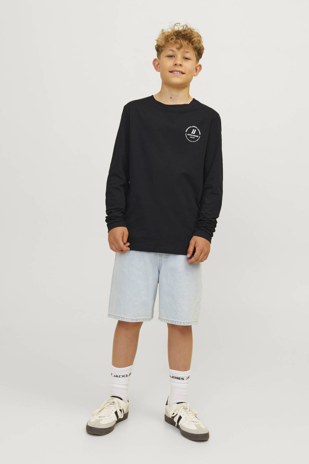 JACK & JONES longsleeve JJESWIFT met printopdruk zwart