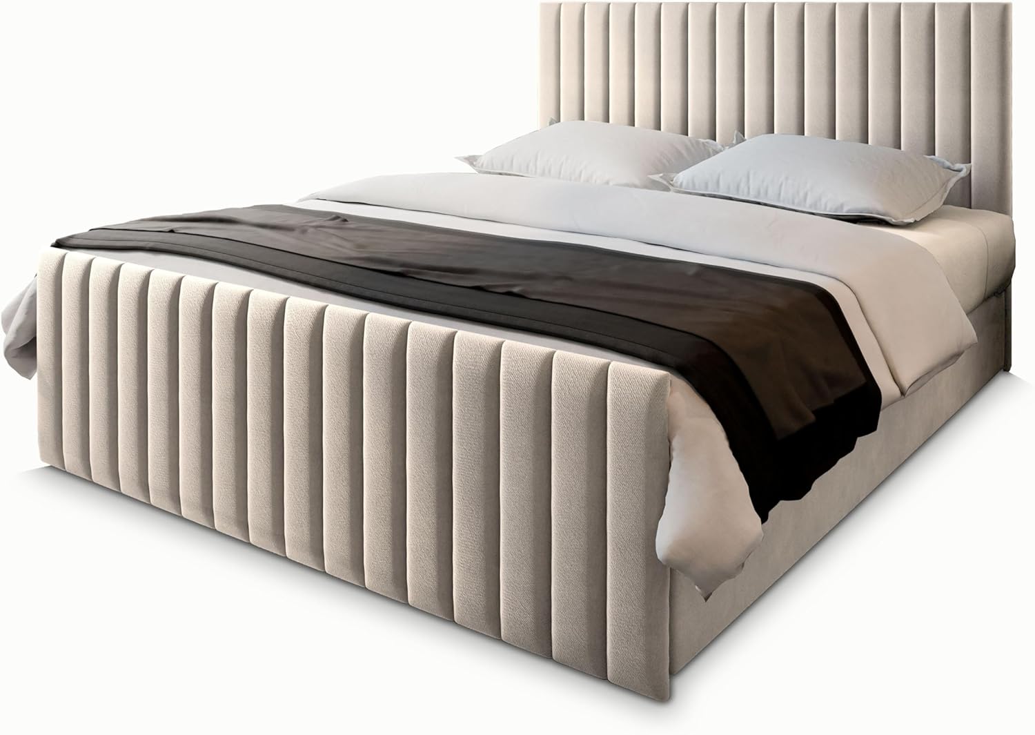 Masseno Boxspringbett Arion 160x200 cm Komplett-Set mit Matratze und Topper, Polsterbett mit Zwei Bettkästen -Beige, Paros 02