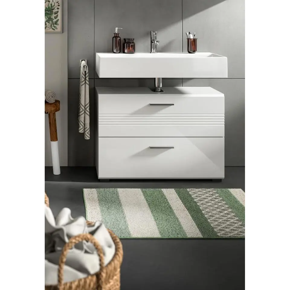 Hioshop Copa wastafel 2 lades wit hoogglans- lichtgrijs