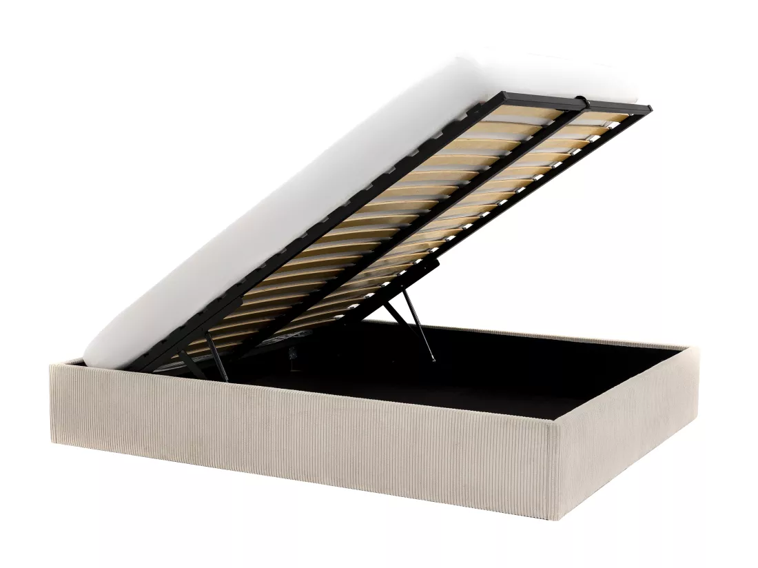 Sommier coffre 160 x 200 cm en velours côtelé - Crème - PONTOS II de YSMÉE