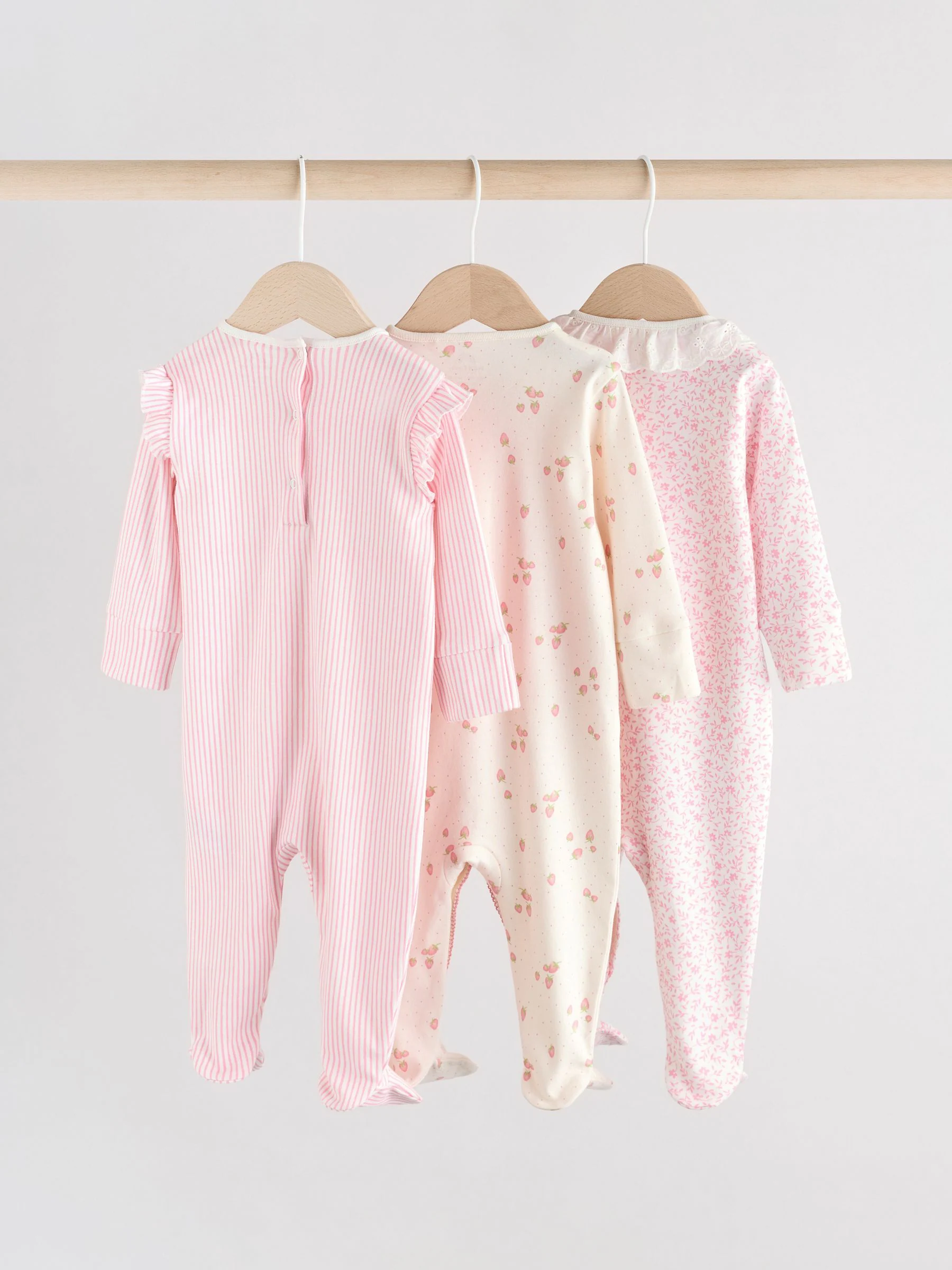 Roze - Set van 3 babypyjama's met kraag (0-2jr)