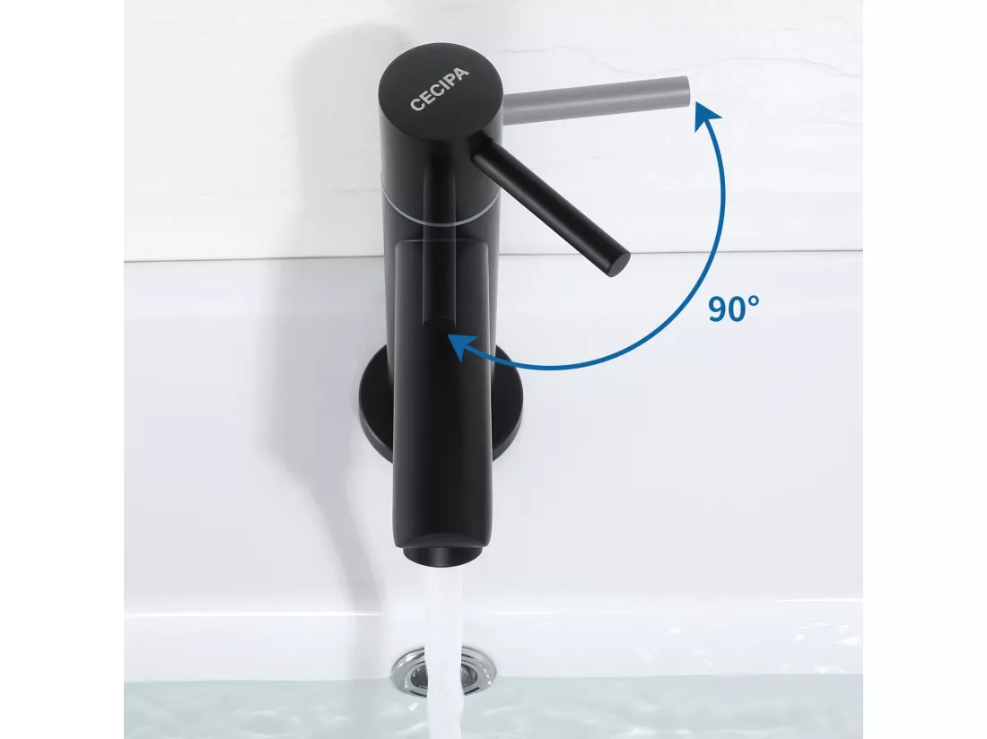 Cecipa max Robinet de lave-main Robinet de Lavabo, Robinet eau Froide, Robinet de Lavabo Noir, Avec Aérateur Remplaçable,EU Modèle
