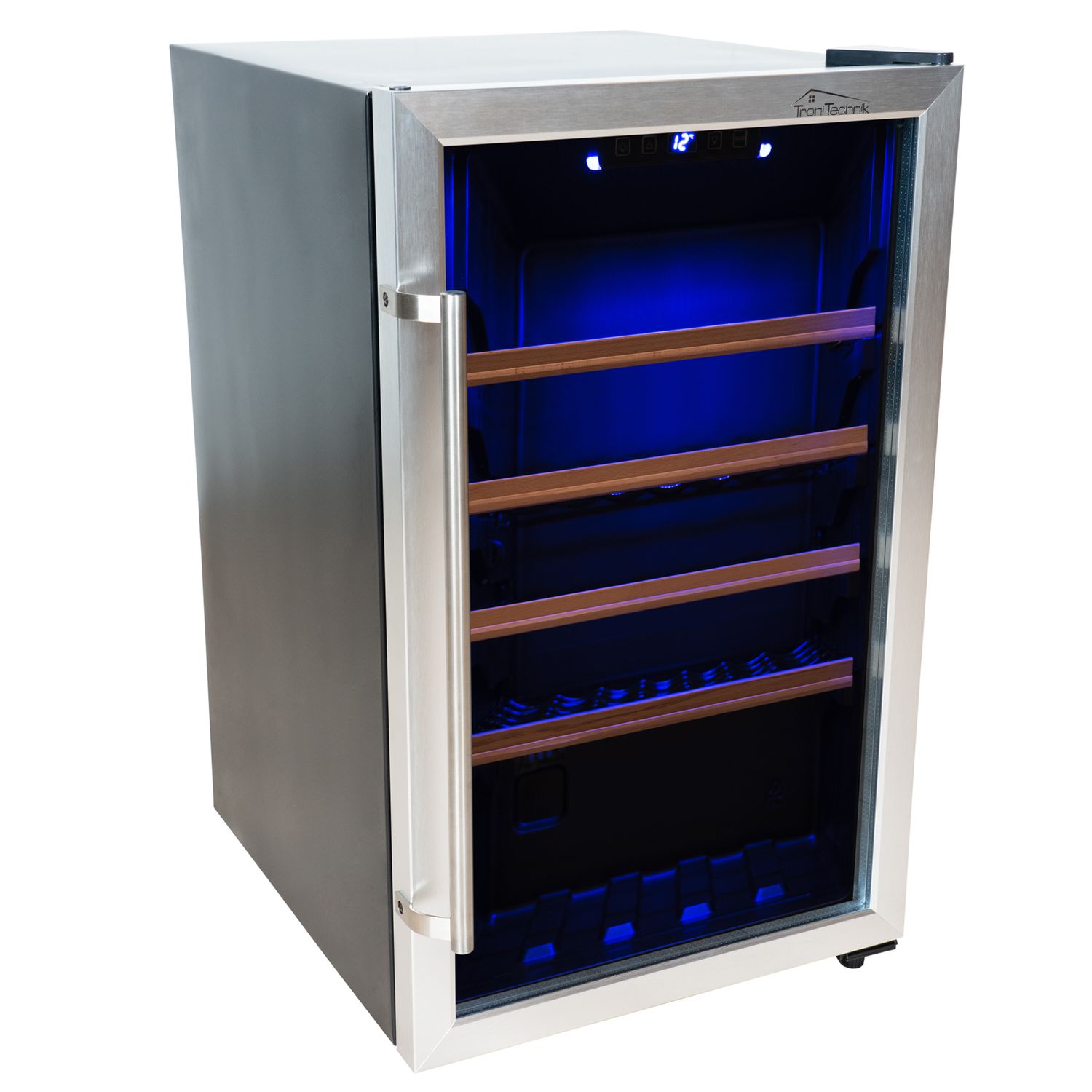 TroniTechnik® Weinkühlschrank, Getränkekühlschrank, 126 Liter, 63 Flaschen, Wein Kühlschrank Edelstahl-Optik, mit LED