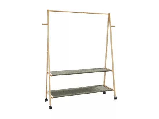 Porte vêtements et étagères roulettes 132x45,5x155,5cm bambou