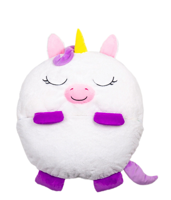 (170x70cm) 2in1 Kinder Camping Schlafsack Kuscheltier Decke mit Plüschtier Kissen - Weisses Einhorn