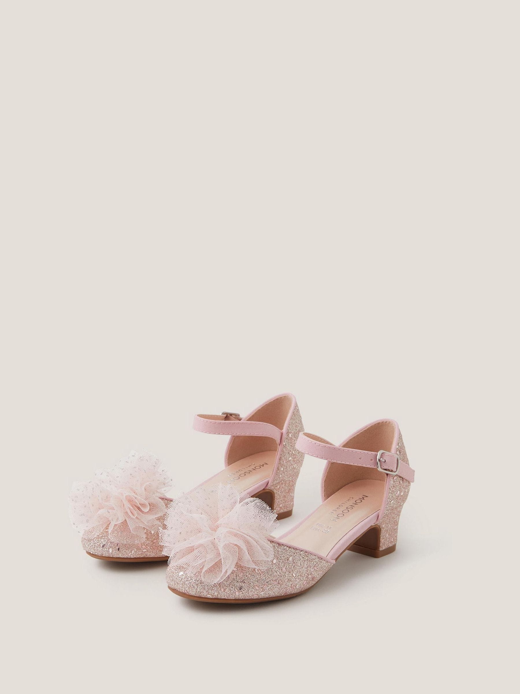 Monsoon Tulle Pom Glitter Closed Toe Heels Shoes