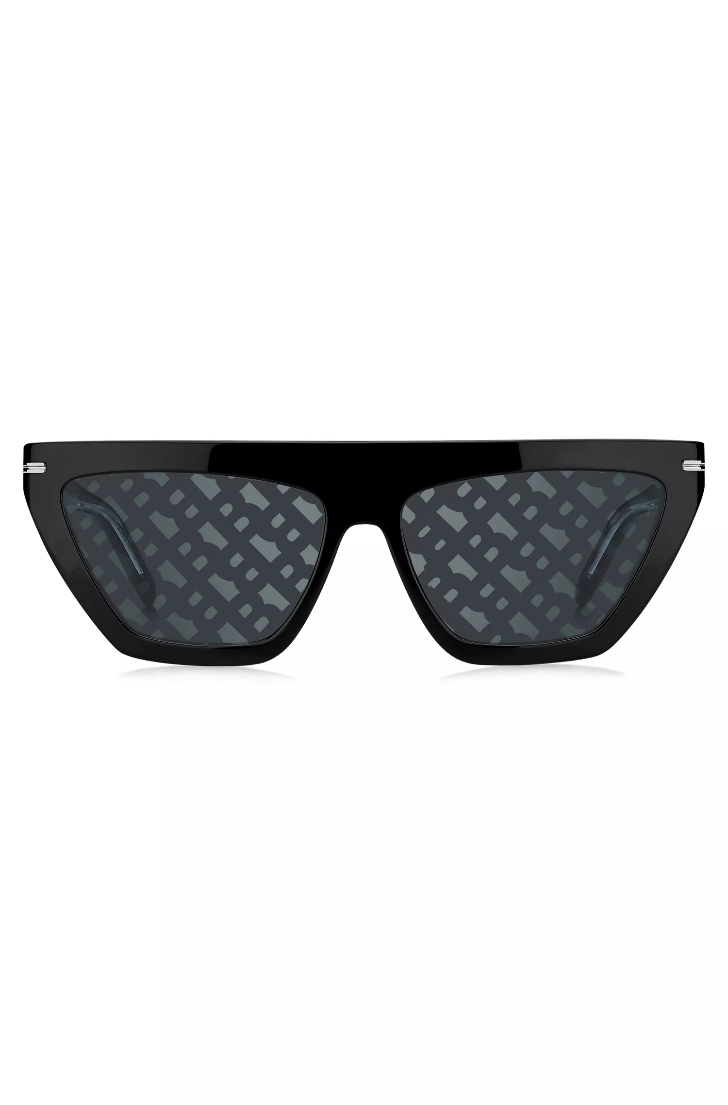 Óculos de sol BOSS em acetato preto com lentes estampadas com monograma.