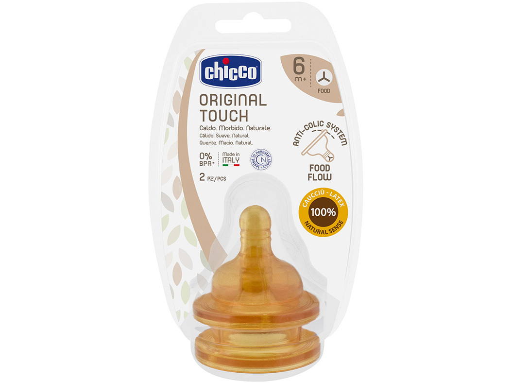 TETINA CHICCO ORIGINAL TOUCH LATEX FLUXO PAPA 6M  2UN