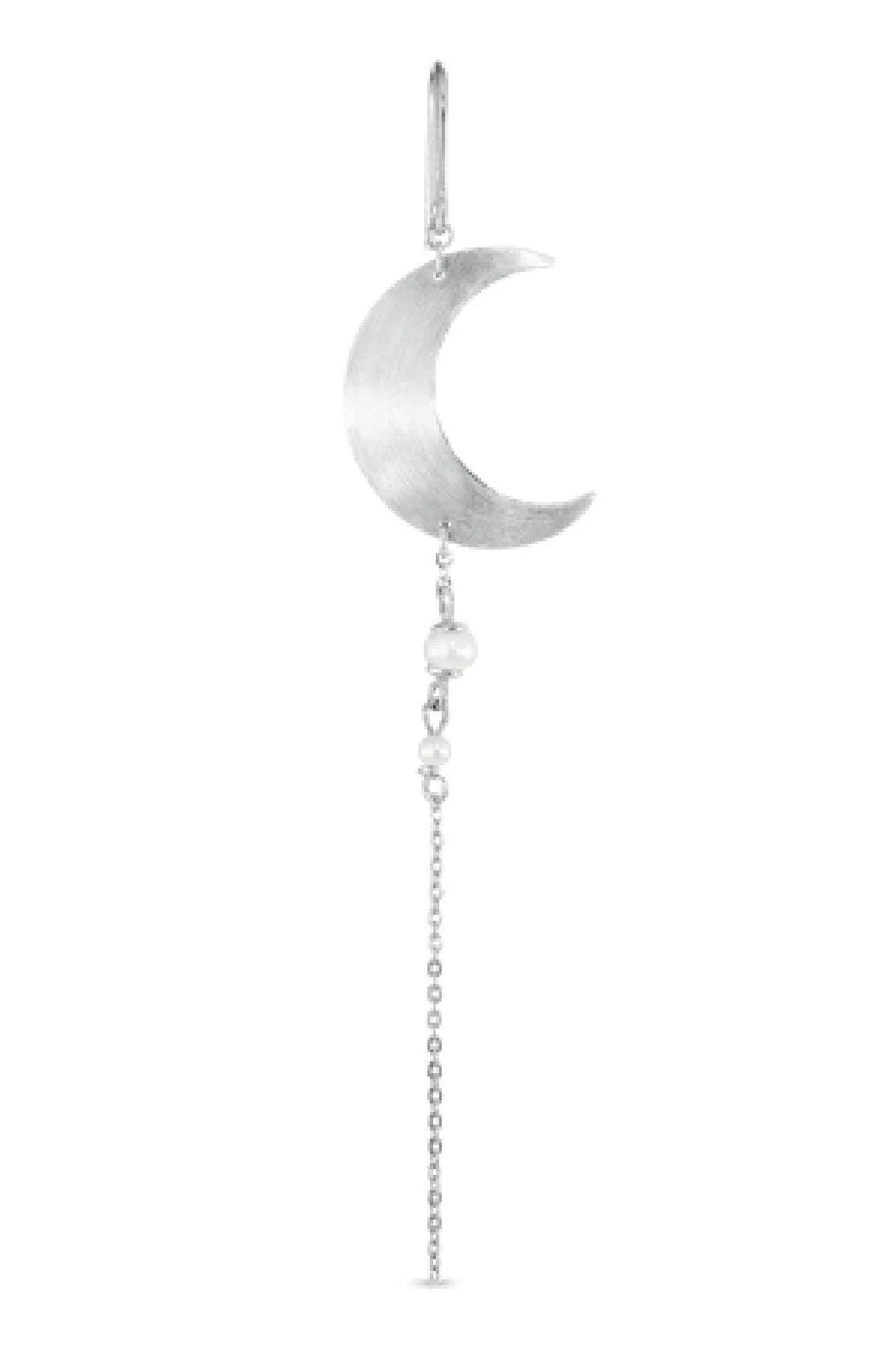 Jane Kønig Half Moon Earring with pearl chain Right silver