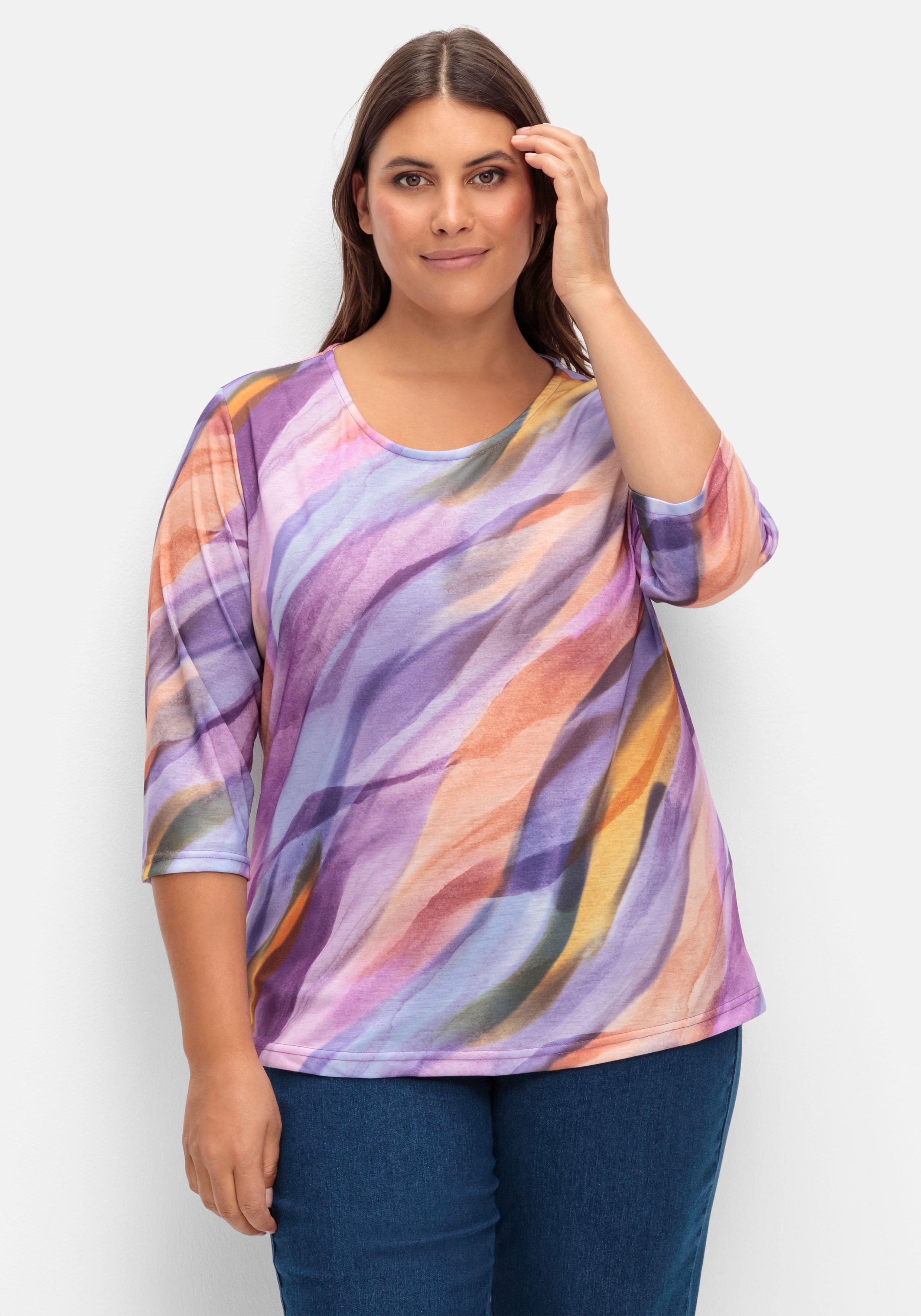 3/4-Arm-Shirt mit Alloverdruck in gebatikter Optik
