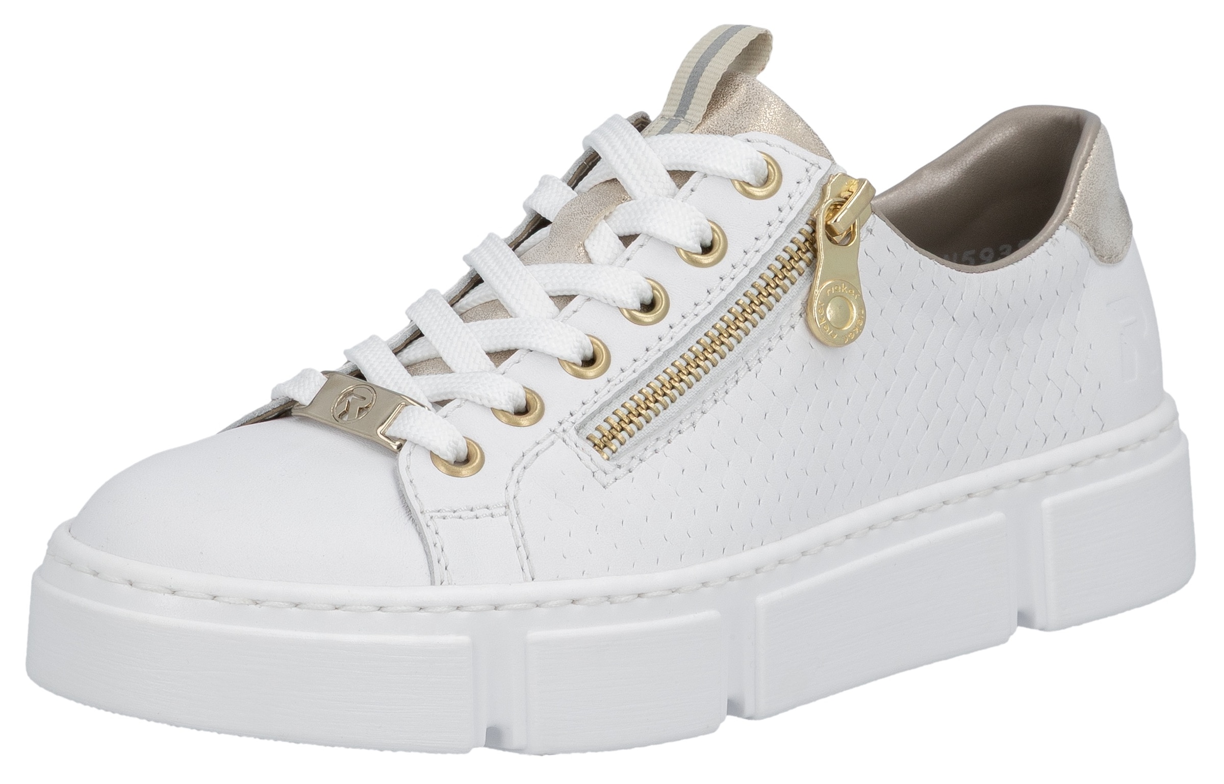 Rieker Plateausneaker  mit goldfarbenen Details, Freizeitschuh, Halbschuh, Schnürschuh