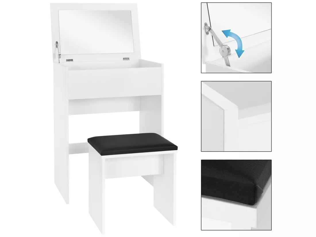 Coiffeuse blanc avec miroir pliable table de maquillage ML-DESIGN