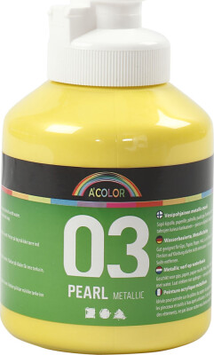 A-Color - Skole Akrylmaling - Metallic - Gul - 500 ML