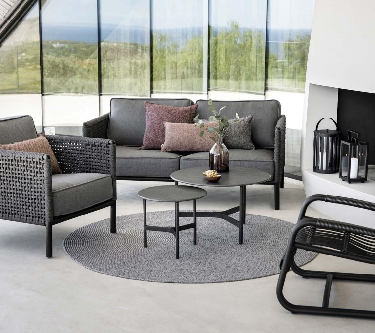 Cane-Line Circle indoor outdoor vloerkleed Ø200 donkergrijs